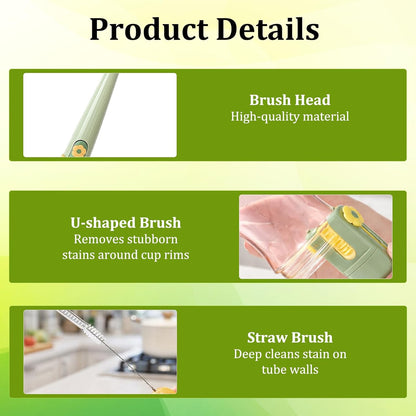 2 PCS 5 in 1 Bottle Cleaning Brush, Multifunctional Cleaning Brush, Deep Clean Narrow Bottle Necks and Straws, Efficient Bottle Scrubber Brush for Home and Travel Use (Green and Yellow)