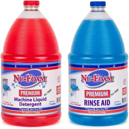 Nu-Foam Premium Commercial Dishwasher Detergent and Rinse Aid Set, 1 Gallon Each
