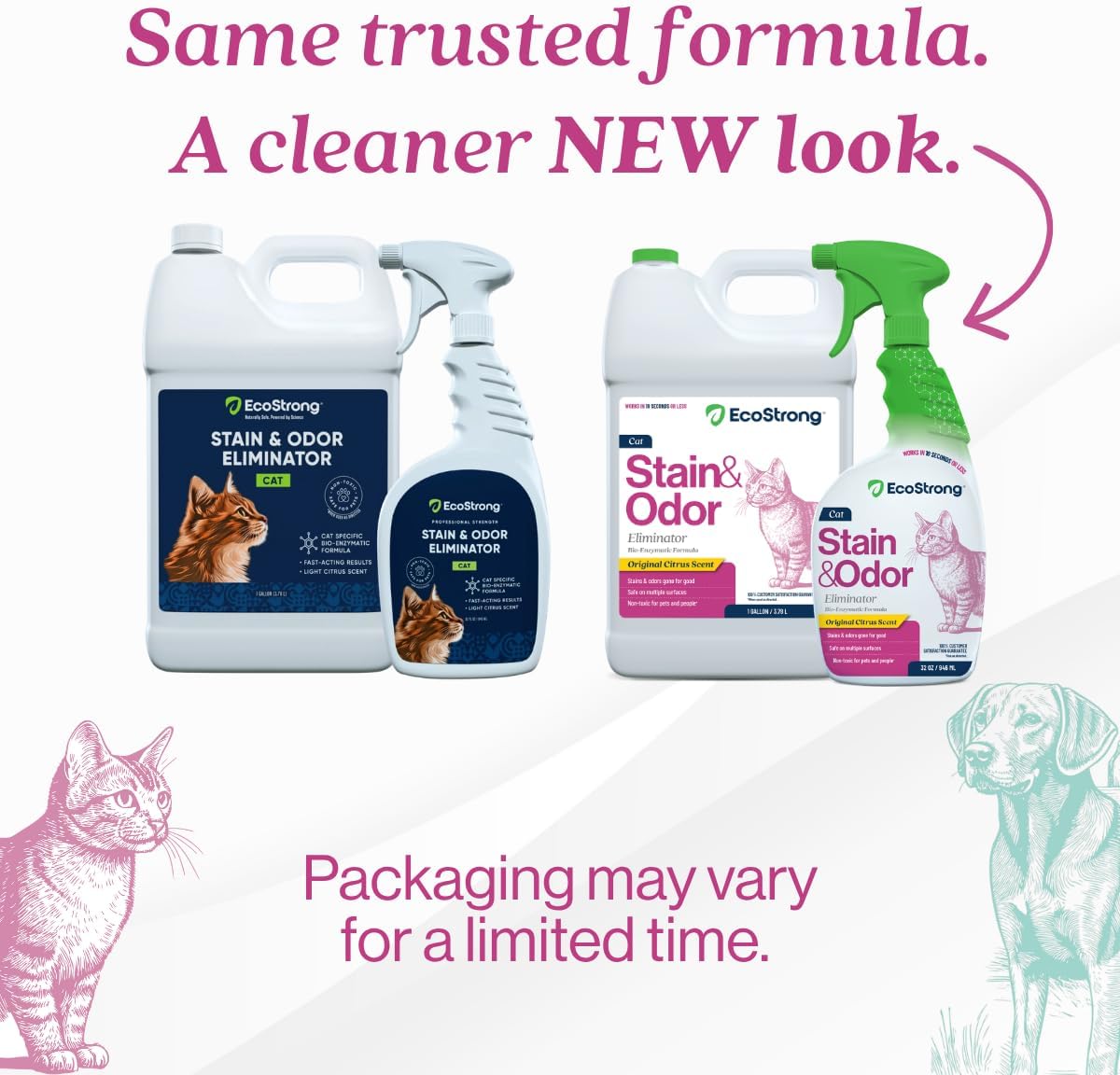 Eco Strong Cat Stain And Odor Remover | Enzyme Urine Odor Neutralizer - Stain Remover for Carpet, Litter Boxes, Bedding, and Laundry [Citrus Scent, 32 oz. Spray]
