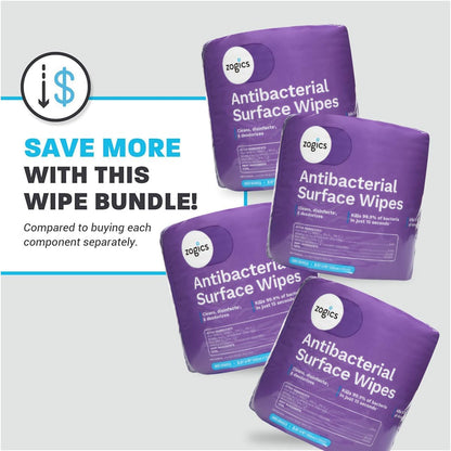Zogics Antibacterial Wipes – Disinfecting Wipes for Sanitizing and Cleaning Surfaces and Equipment, EPA Registered Antibacterial Cleaning Wipes (3,200 Count – 4 Rolls of 800 Wipes)