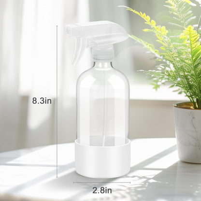 Worldgsb 2 Pack Glass Spray Bottles with Silicone Sleeve, 16 oz Empty Refillable Containers with Adjustable Spray Nozzles, Spray Bottles for Hair, Cleaning Solutions and Plants Blue&Grey