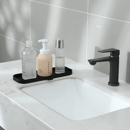 MicoYang Silicone Bathroom Soap Dishes with Drain Spout-Bathroom and Kitchen Sink Organizer,Sponge Holder,Dish Soap Tray,Perfect for Dispenser,Scrubber,Bottle,Cup on Sink or Counter-Black 4.9"×3.2"