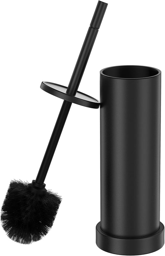 Black Toilet Brush and Holder Set，Stainless Steel Heavy Duty Toilet Bowl Brush，Extra Long Handled Modern Toilet Cleaner Brush with Replaceable Head, Removable Inner Bowl