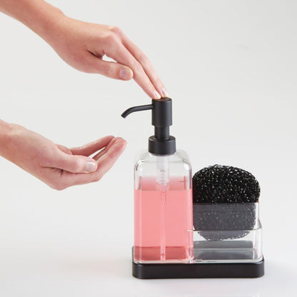 iDesign Forma BPA-Free Plastic Soap and Sponge Sink Organizer Caddy - 6" x 3.5" x 8.25", Clear/Matte Black