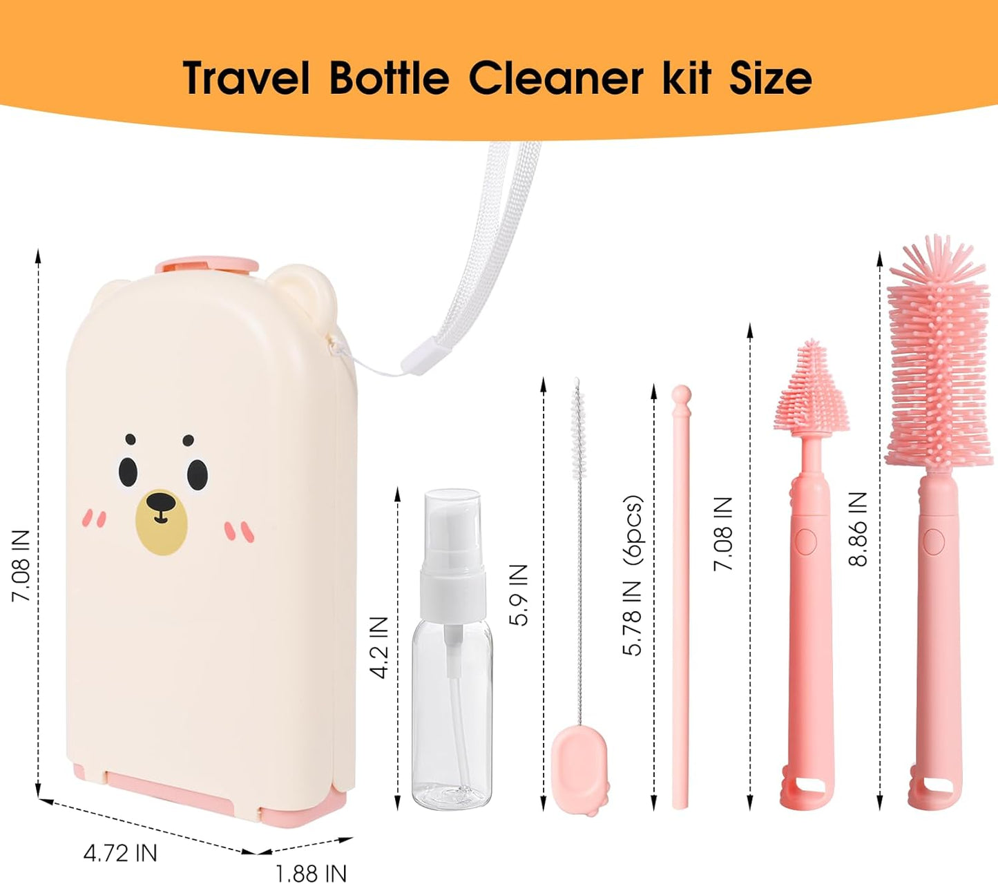 Travel Baby Bottle Cleaner Kit，7-in-1 Baby Bottle Brush Set for Travel and Home, All-in-One Baby Bottle Washing Kit: Integrated Cleaning & Drying System for Bottles and Breast Pump Parts (Green)