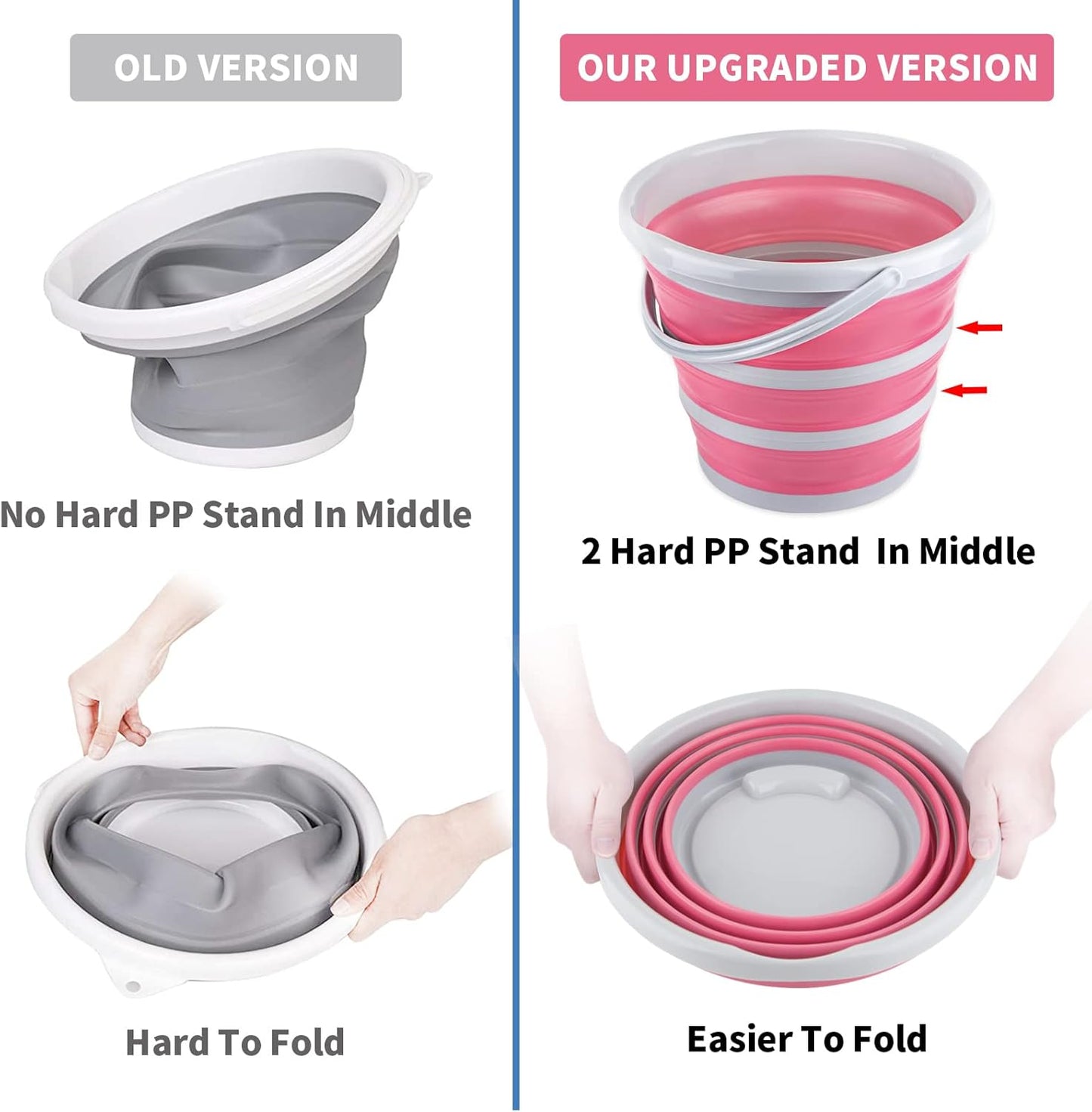 2 Pack Collapsible Buckets 10L 2.6 Gallon Cleaning Bucket Mop Bucket Folding Foldable Portable Small Plastic Water Supplies for Outdoor Garden Camping Fishing Car Wash Space Saving