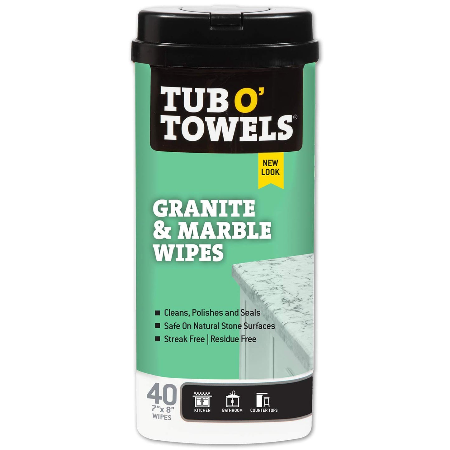 Tub O Towels Granite, Tile, and Marble Cleaning Wipes - Clean, Polish, and Seal, 40-7” x 8” Wipes Per Tub, 2-Pack, white (TW40-GR-2)
