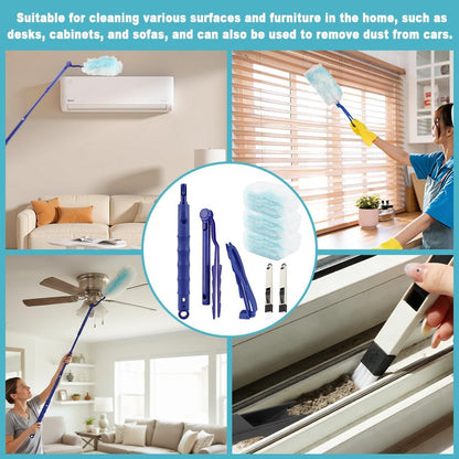 30 Count 360° Heavy Duty Duster Refills Compatible with Swiffers, Feather Duster Refill Disposable Dusters Kit with 2 Handles and 2 Crevice Brushes