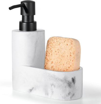 Shinowa Dish Soap Dispenser with Sponge Holder, Refillable Kitchen Dish Soap Dispenser Pump, 2-in-1 Countertop Soap Pump Dispenser for Kitchen Sink and Bathroom, Gravel Black