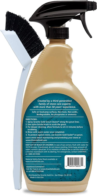 Granite Gold Grout Cleaner Spray with Brush for Stone, Ceramic, Glass & Colored Grout, 64 Fluid Ounces + 24 Fluid Ounces + 4 brushes