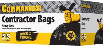 Commander 55 Gallon 3 MIL (eq) Heavy Duty Contractor Bags with Flap Ties - 36" x 56" with flaps - Pack of 10 - For Contractor, Industrial, & Outdoor