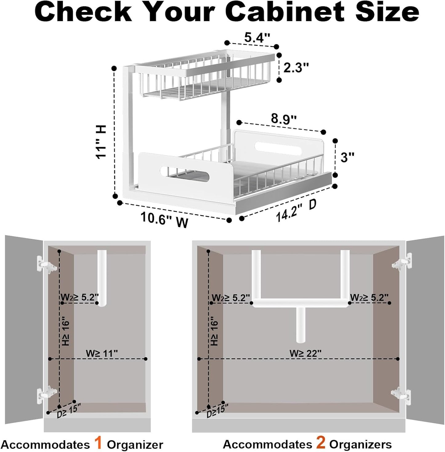 REALINN Under Sink Organizer, L-Shaped 2 Tier Pull Out Cabinet Organizer for Kitchen and Bathroom, Slide Out Under Cabinet Storage, Metal Under Sink Storage with Sliding Drawer, 50 lbs, Black 2 Pack