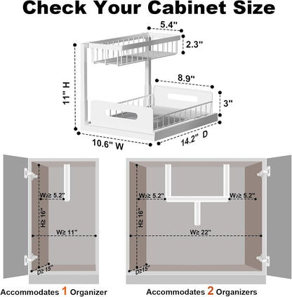 REALINN Under Sink Organizer, L-Shaped 2 Tier Pull Out Cabinet Organizer for Kitchen and Bathroom, Slide Out Under Cabinet Storage, Metal Under Sink Storage with Sliding Drawer, 50 lbs, Black 2 Pack