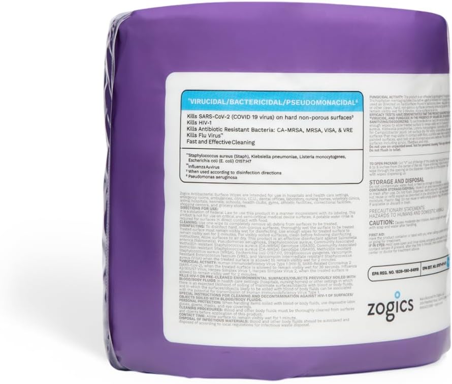 Zogics Antibacterial Wipes – Disinfecting Wipes for Sanitizing and Cleaning Surfaces and Equipment, EPA Registered Antibacterial Cleaning Wipes (3,200 Count – 4 Rolls of 800 Wipes)