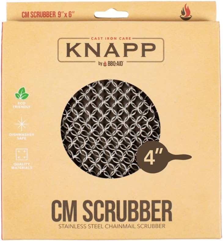 CM SCRUBBER Knapp Made Original 4" Chainmail Scrubber - Cleaner For Cast Iron, Stainless Steel, Hard Anodized Cookware and Other Pots & Pans