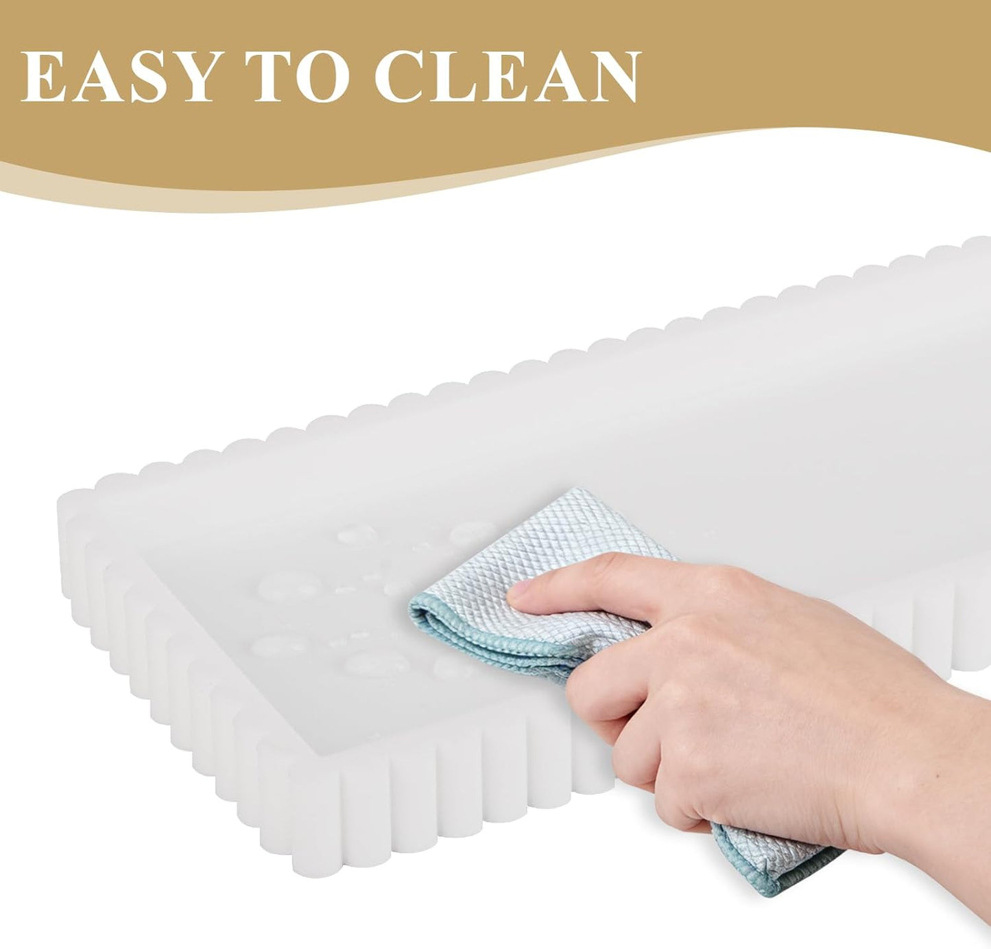 Silicone Bathroom Tray Small Vanity Organizer Rectangle Sink Caddy Sponge Holder Kitchen Counter Decor for Dish Soap, Perfume, Candle, Beige