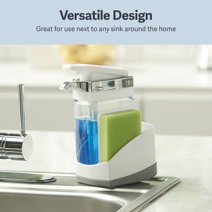 Casabella Sink Sider Solo Kitchen Soap Pump and Sponge Caddy, Black/Chrome - 2-in-1 Soap and Sponge Caddy, One-Hand Soap Dispensing, Ergonomic Design, Easy to Refill and Clean, Efficient Size