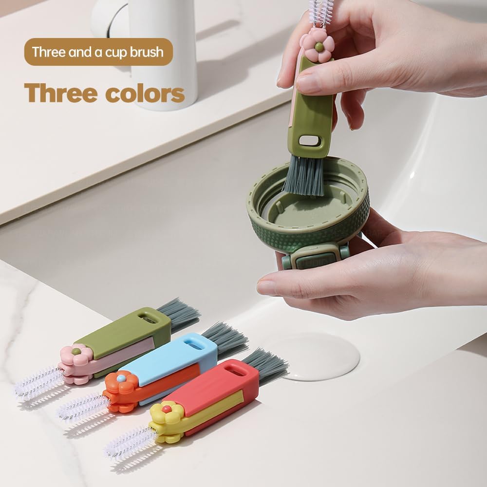 3PCS 3 in 1 Cup Lid Cleaning Brush and 2PCS Silicone Straw Cleaner Brush for Bottle, Multifunctional Crevice Portable Cup Lid Cleaning Brushes, Flexible Straws Cleaning Brush Set for Water Bottles