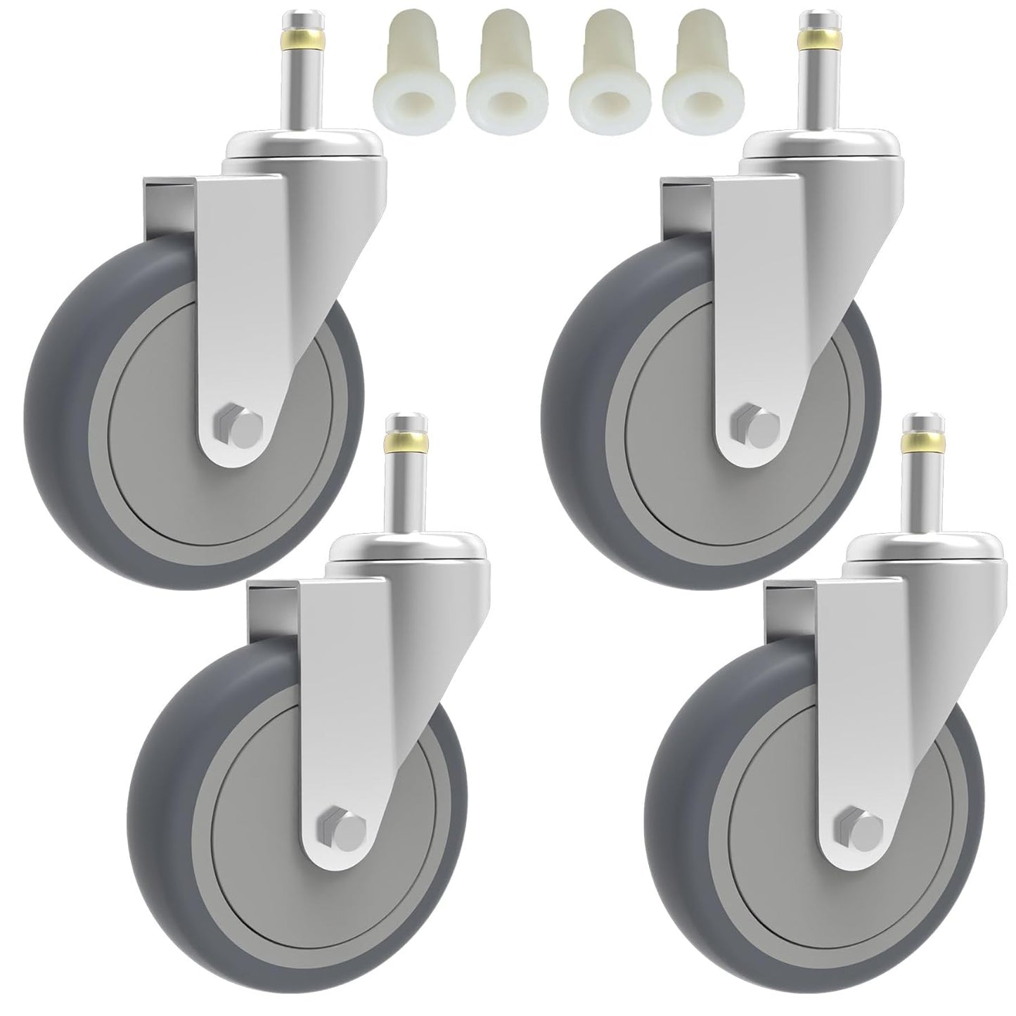 RILIDRI 3-Inch Swivel Stem Caster for Rubbermaid Mop Bucket Utility Cart, 7/16-Inch Stem Diameter Rubber Wheel Set of 4, Heavy Duty TPR Weber Grills Shop Vac Replacement Wheels