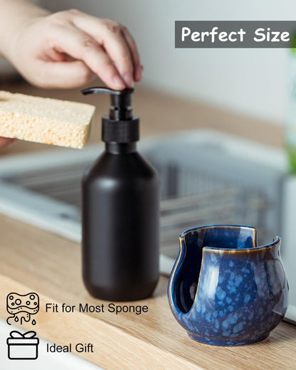 Zoeeker Sponge Holder for Kitchen Sink, Ceramic Dish Sponge Dish Rack Scrubby Caddy Kitchen Organizer Cute Sink Caddy Organizer, Farmhouse Decor, Speckled Glaze