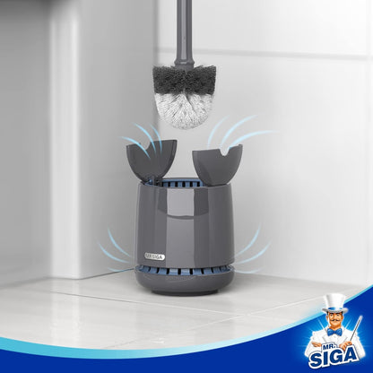 MR.SIGA Toilet Bowl Brush and Holder, Premium Quality, with Solid Handle and Durable Bristles for Bathroom Cleaning, White, 1 Pack
