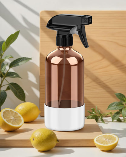 Bontip Amber Glass Spray Bottle with Silicone Sleeve Protection, 16 oz Refillable Spray Bottles for Cleaning Solutions, Plants, Aromatherapy, Facial Hydration (1, Black, 16 oz)