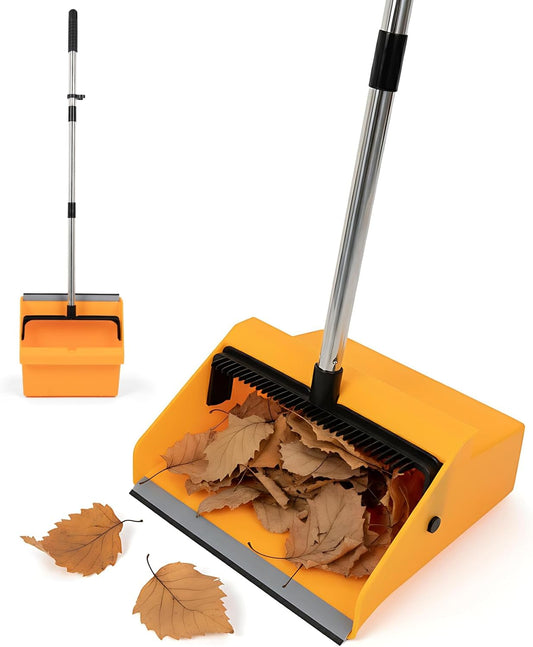 REEWII Large Commercial Dustpan with Comb，Long Handle Upright Heavy Duty Dust Pan Outdoor Indoor for Courtyards, Garages, Lobbies, Shopping Malls, Market Floors, Sidewalks, Classroom Floor Cleaning