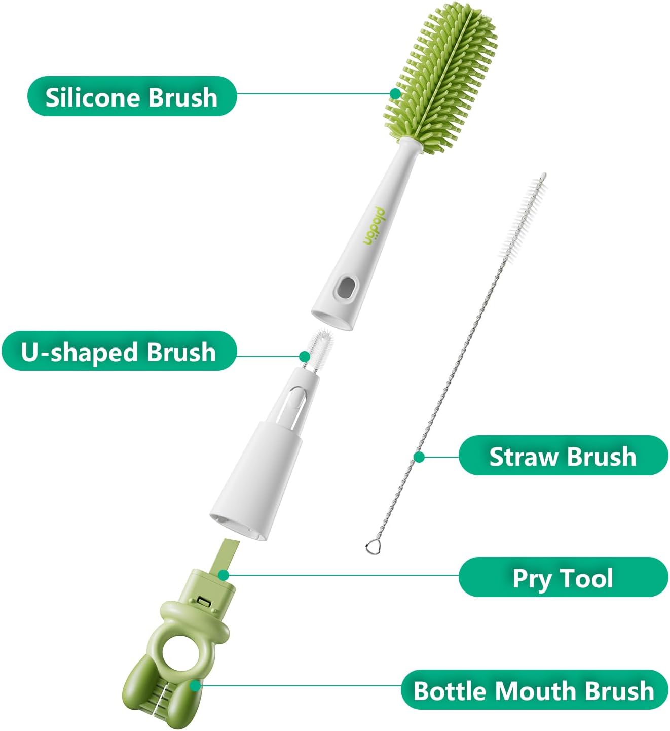 5-in-1 Silicone Baby Bottle Brush Set with Straw Cleaner, Flexible 90° Bendable Bottle Cleaning Kit for Nursing, Sports Bottles, Dishwasher Safe, BPA-Free, Kitchen & Travel