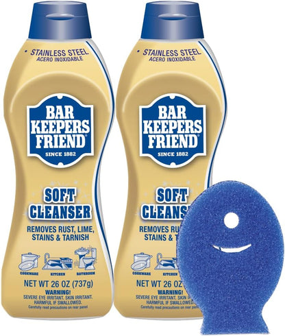 Bar Keepers Friend Soft Cleanser Liquid, 13 oz x 2, Multipurpose Surface Cleaner, Soap Scum & Grease from Stainless Steel & More