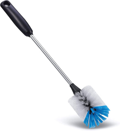 MOSOLAN 3-in-1 Stainless Steel Bottle Brush and Straw Cleaning Set, Long Handle Scrub Brush with Replaceable Head for Water Bottles, Glasswares, Mugs, Flasks, Tumblers, Vases, Round Head