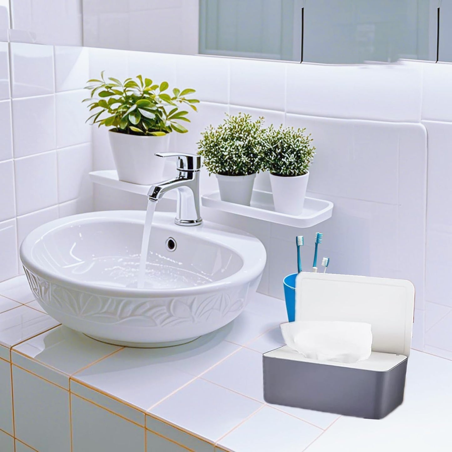 Wipe Dispenser White,Reusable Flushable Wipe Holder Set with 2Pcs Refillable Portable Wipe Bag for Baby Adult Bathroom,Wipe Container with Lids Keeps Wipes Fresh,Baby Shower New Mom Gifts