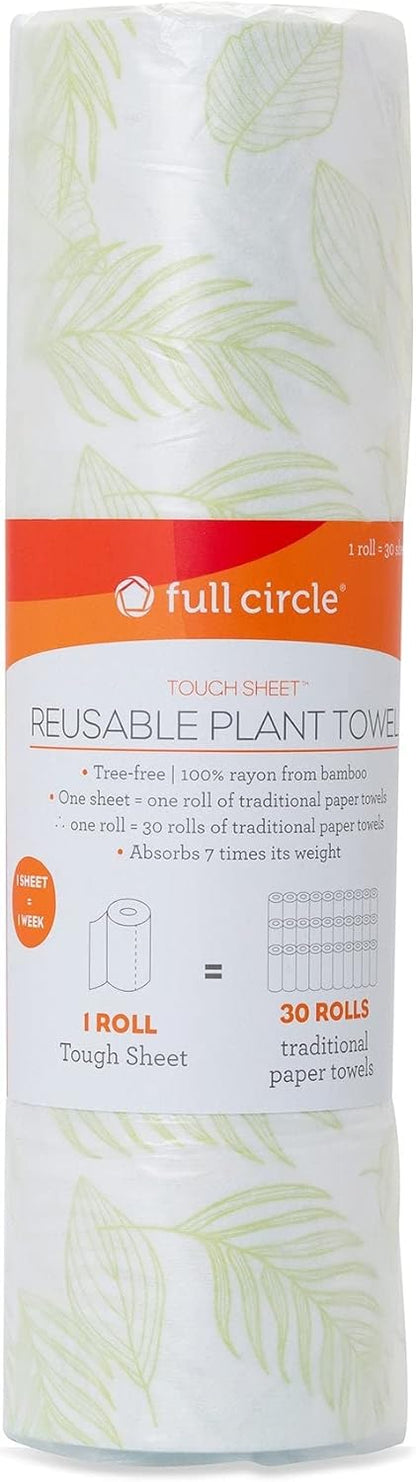 Full Circle Tough Sheets Reusable Plant-based Paper Towels – Super-Absorbent, Bamboo Towels - Multi-Use Cleaning Products - 30 Sheet Roll