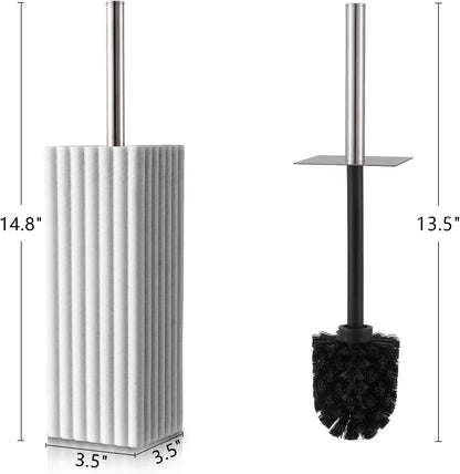 Toilet Bowl Brush and Holder for Bathroom，Resin Toilet Brush and Holder Set with Stainless Steel Handle，Deep Cleaning Modern Toilet Cleaner Brush -Space Saving, Covered Brush (Beige)