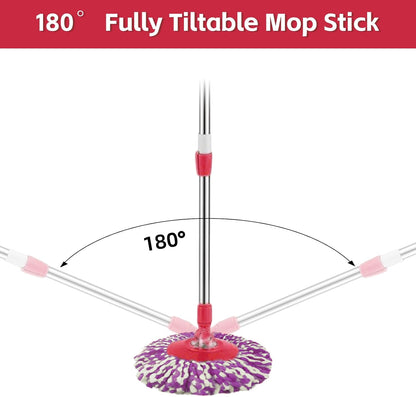 Spin Mop Replacement Handle, 47.6-inch 360 Degrees Rotating Telescopic Replacement Mop Stick with a Robust Stainless Steel Disc for Spin Mop Bucket Cleaning System (Stainless Steel Disc,Purple)