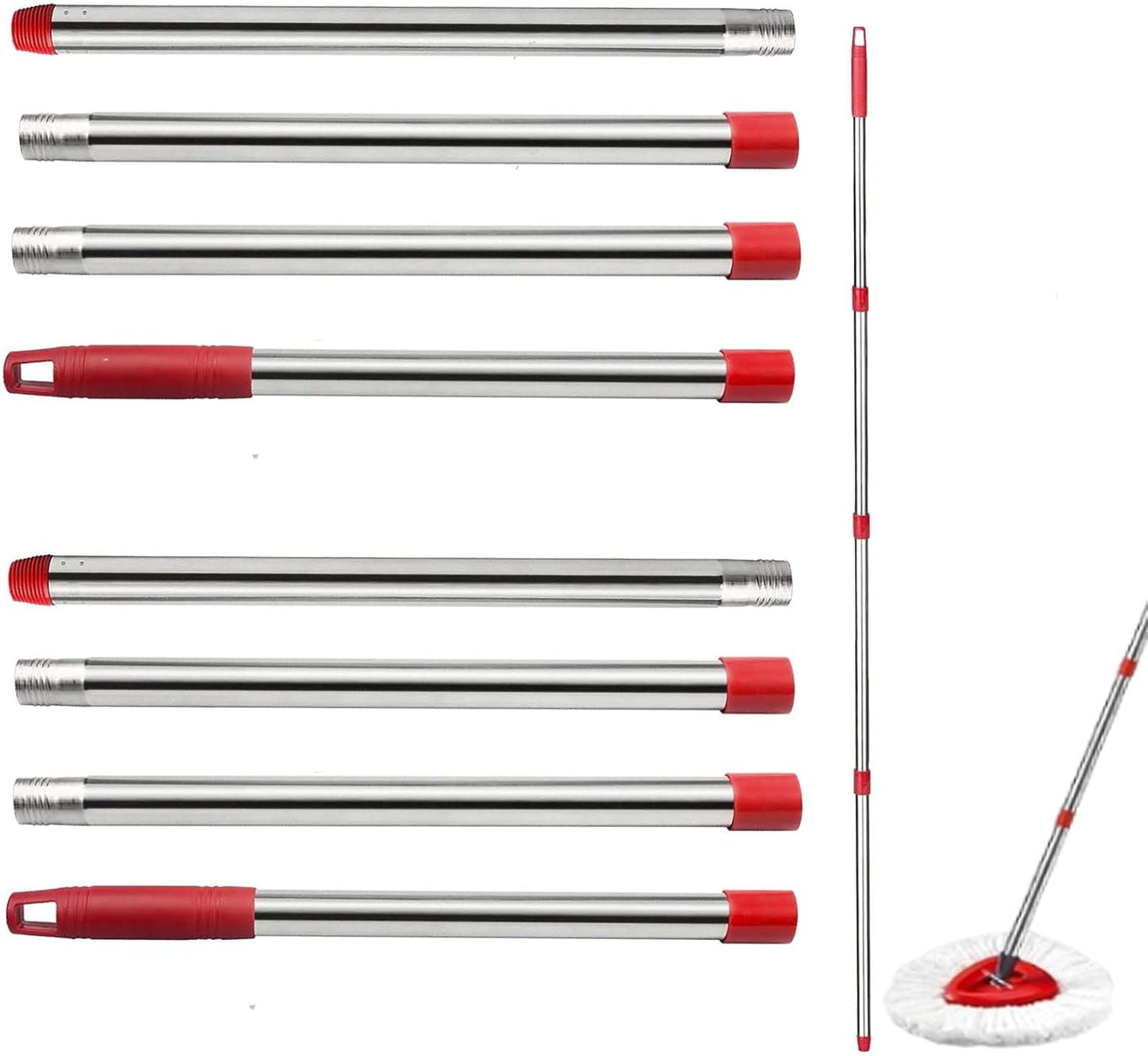 Spin Mop Replacement Head Mop Replace Head Compatible with O Cedar EasyWring Spin Mop - 4 O-Ceda Mop Refills、30-58in Mop Handle and 1 Mop Base and 1 Mop Base Scrub Brush Combo Set
