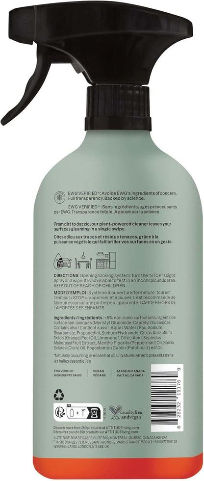 ATTITUDE All-Purpose Cleaner Spray, Natural Origin Ingredients, EWG Verified, Ammonia-Free, Removes Fingerprints, Dust and Dirt, Streak-Less, Lavender & Rosemary, 26 Fl Oz