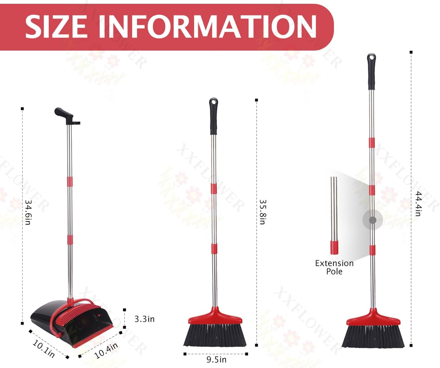Broom and Dustpan Set with Long Handle, Light Weight Stainless Steel Poles Stand Upright Dustpans with Broom Combo for Home Kitchen Office Pet Dog Hair, 1-Pack (Purple)