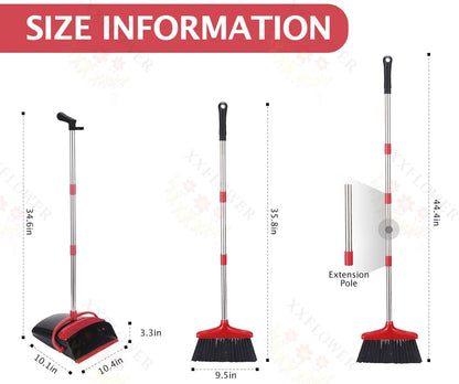 Broom and Dustpan Set with Long Handle, Light Weight Stainless Steel Poles Stand Upright Dustpans with Broom Combo for Home Kitchen Office Pet Dog Hair, 1-Pack (Purple)