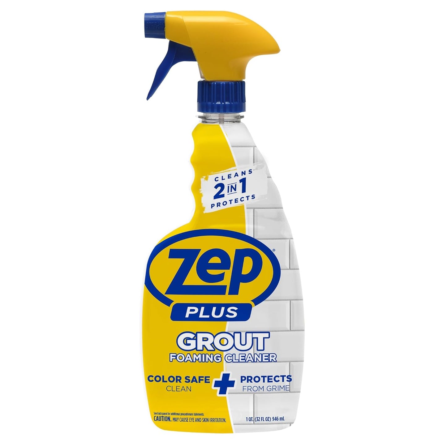 Zep Plus Foaming Grout Cleaner 32 oz – (2 Units) and a Blue Microfiber Rag ECBD023 - Color-Safe Tile and Grout Cleaners for Ceramic, Porcelain and Stone