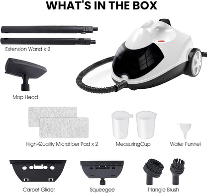 Steam Cleaner 1.5L Steamer for Cleaning Fast Heating 6-in-1 Multi-Surface with 8 Accessories UL499 Certified Heavy Duty Steam Cleaner for Home, Car, Floors, Sofas, Tiles, Grout Steam Cleaners