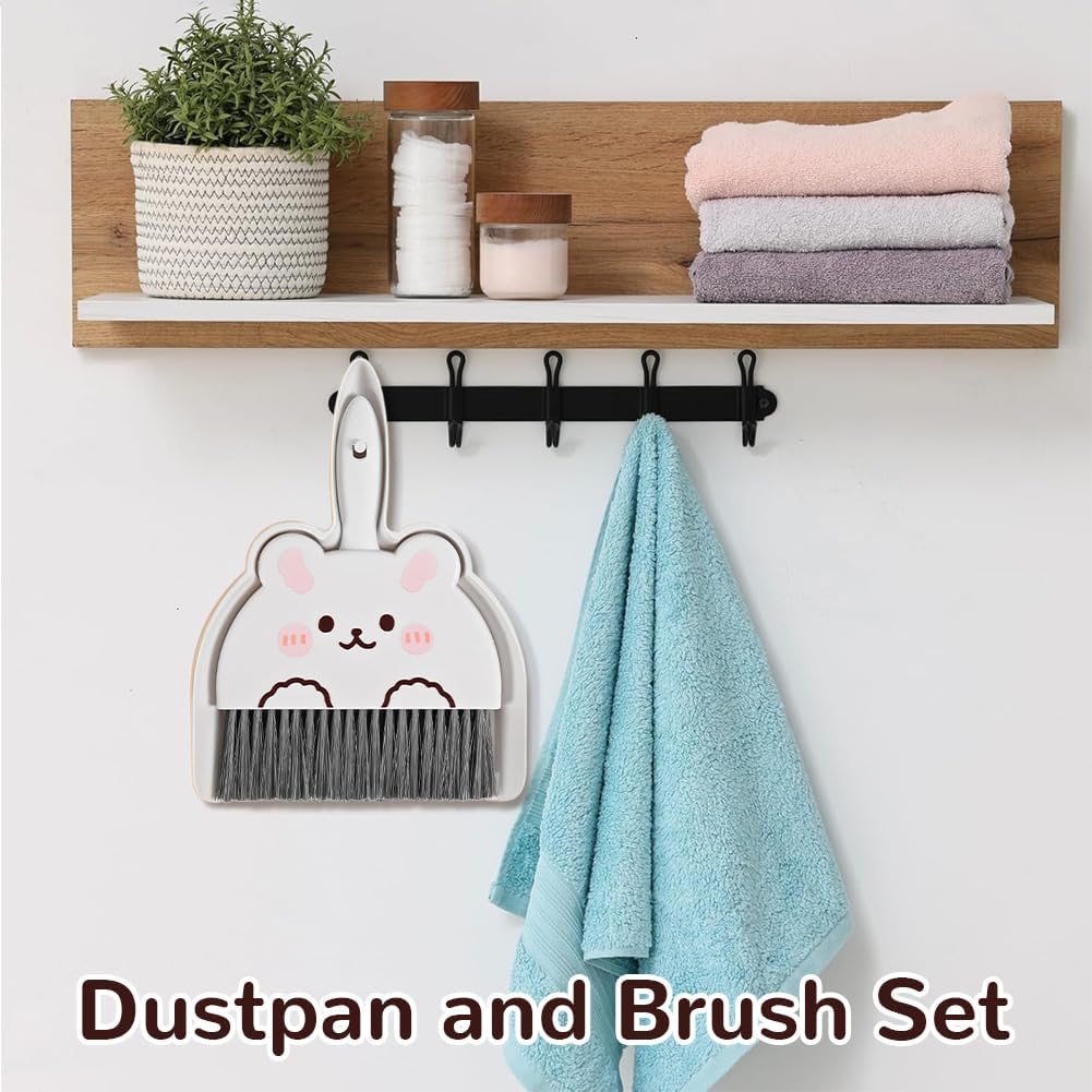 Portable Hand Broom and Dustpan Set, Cute Mini Broom and Dustpan Set with Durable Brush,Lightweight Small Dust Pan and Broom Set for Desktop Cleaning Small Space Cleaning(Rabbit)
