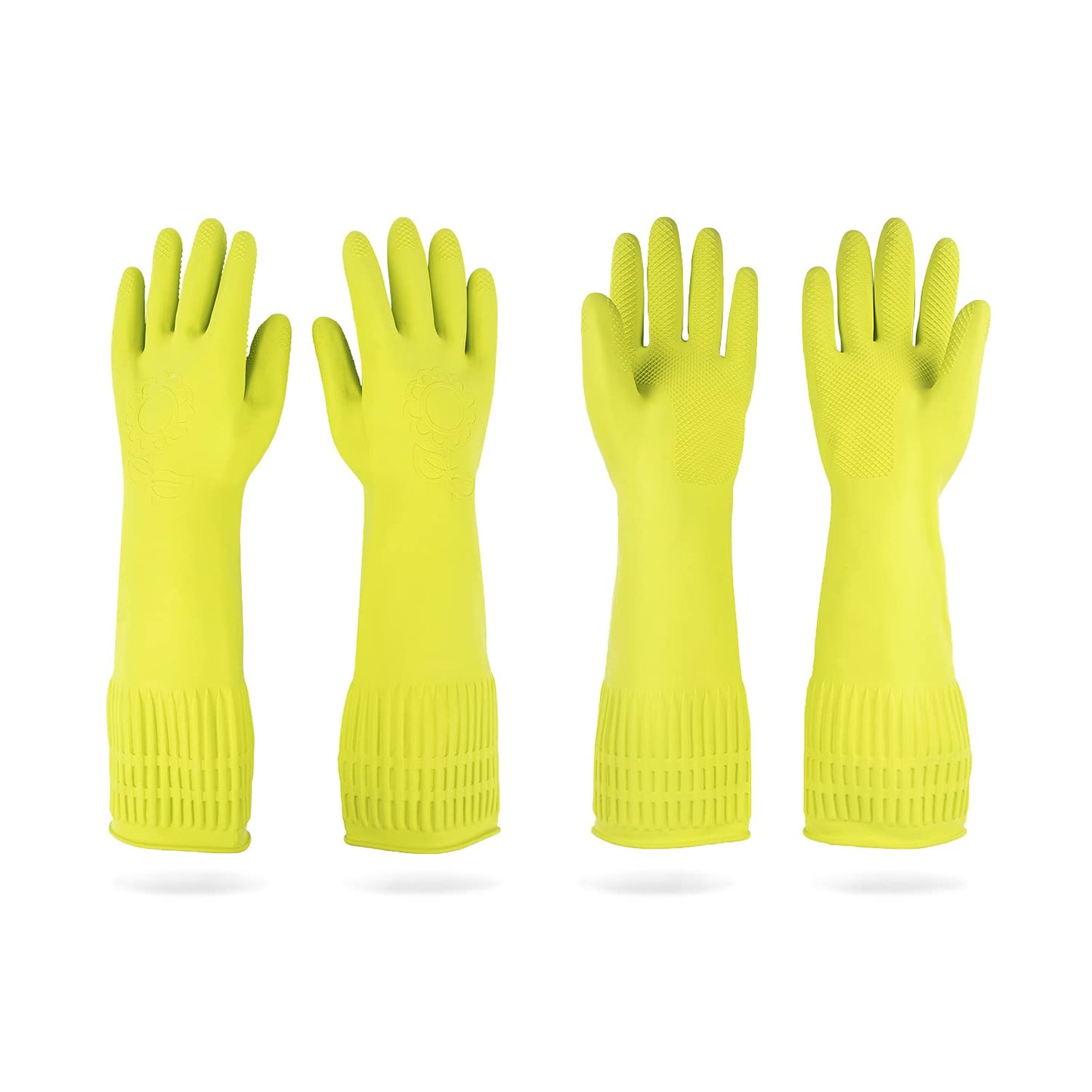 DABOGOSA Mamison 2 Pairs Reusable Waterproof Household Dishwashing Cleaning Rubber Gloves, Non-Slip Kitchen Glove (Pink, Medium (Pack of 2))