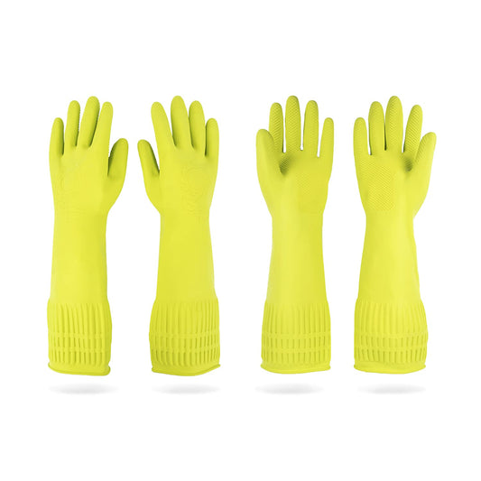 DABOGOSA Mamison 2 Pairs Reusable Waterproof Household Dishwashing Cleaning Rubber Gloves, Non-Slip Kitchen Glove (Pink, Medium (Pack of 2))