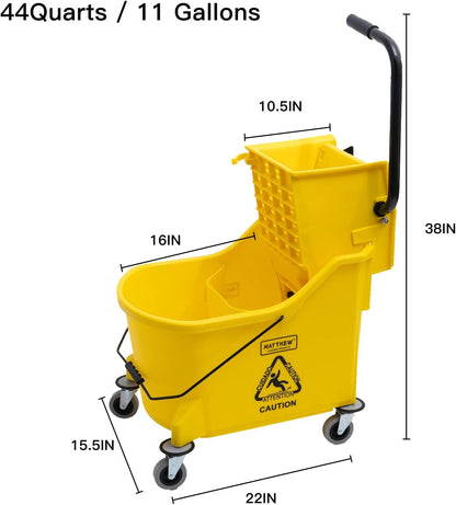 Matthew Cleaning 34 Quart Commercial Mop Bucket INCL.Wet String Mop with Side Press Wringer On Wheels,Heavy Duty Tandem Portable Floor Cleaning Wavebrake,Ideal for Household,Industrial,Restaurant
