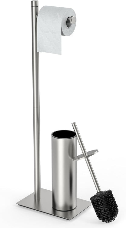 RUACQ Toilet Paper Holder Stand with Toilet Brush and Holder Set, 304 Stainless Steel Bathroom Toilet Tissue Paper Roll Holder Free Standing, Weighted Base, Heavy Duty (Matte Black)