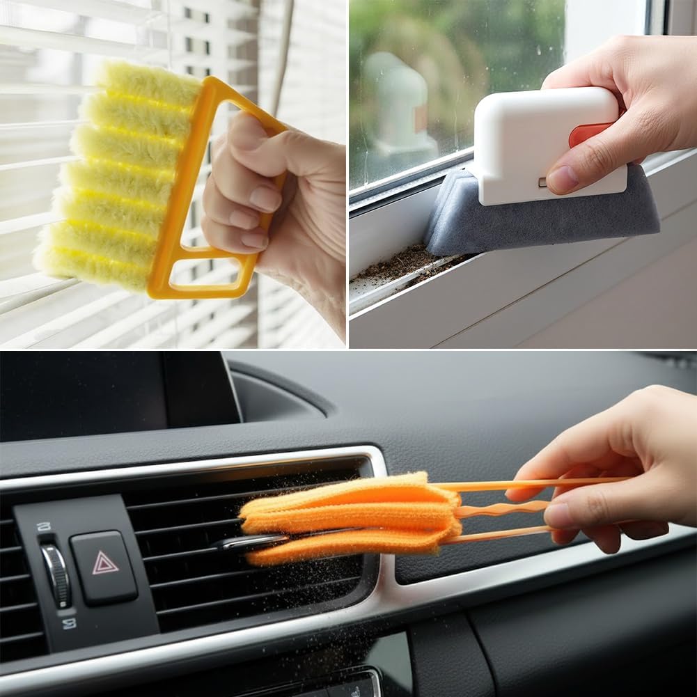 5Pcs Window Blind Cleaning Set, Washable 7 Fingers Duster Brush Dusting Cleaner Tool, Blinds Air Conditioner Keyboard Fan Duster Dirt Housekeeping Tool(Yellow,Size:6.3inch)