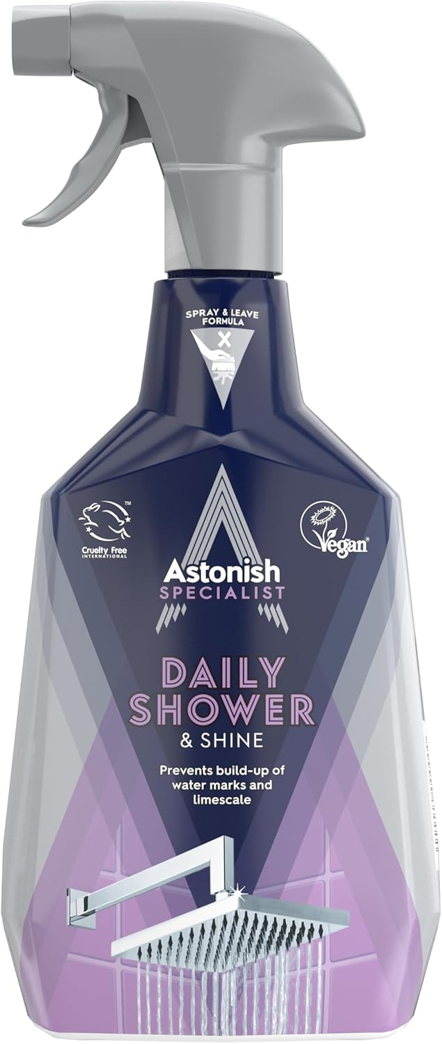 Astonish Daily Shower Shine White Lilies Cleaning Spray - No Scrub After Shower Spray Foam Prevents Watermarks & Limescale Buildup - Vegan Cruelty-Free Household Cleaning Products, 750ml Spray Bottle