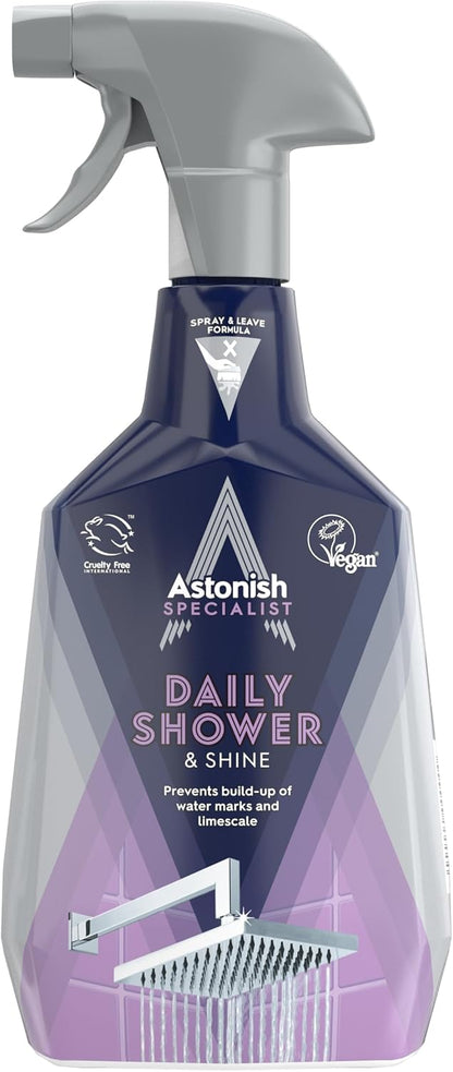Astonish Daily Shower Shine White Lilies Cleaning Spray - No Scrub After Shower Spray Foam Prevents Watermarks & Limescale Buildup - Vegan Cruelty-Free Household Cleaning Products, 750ml Spray Bottle