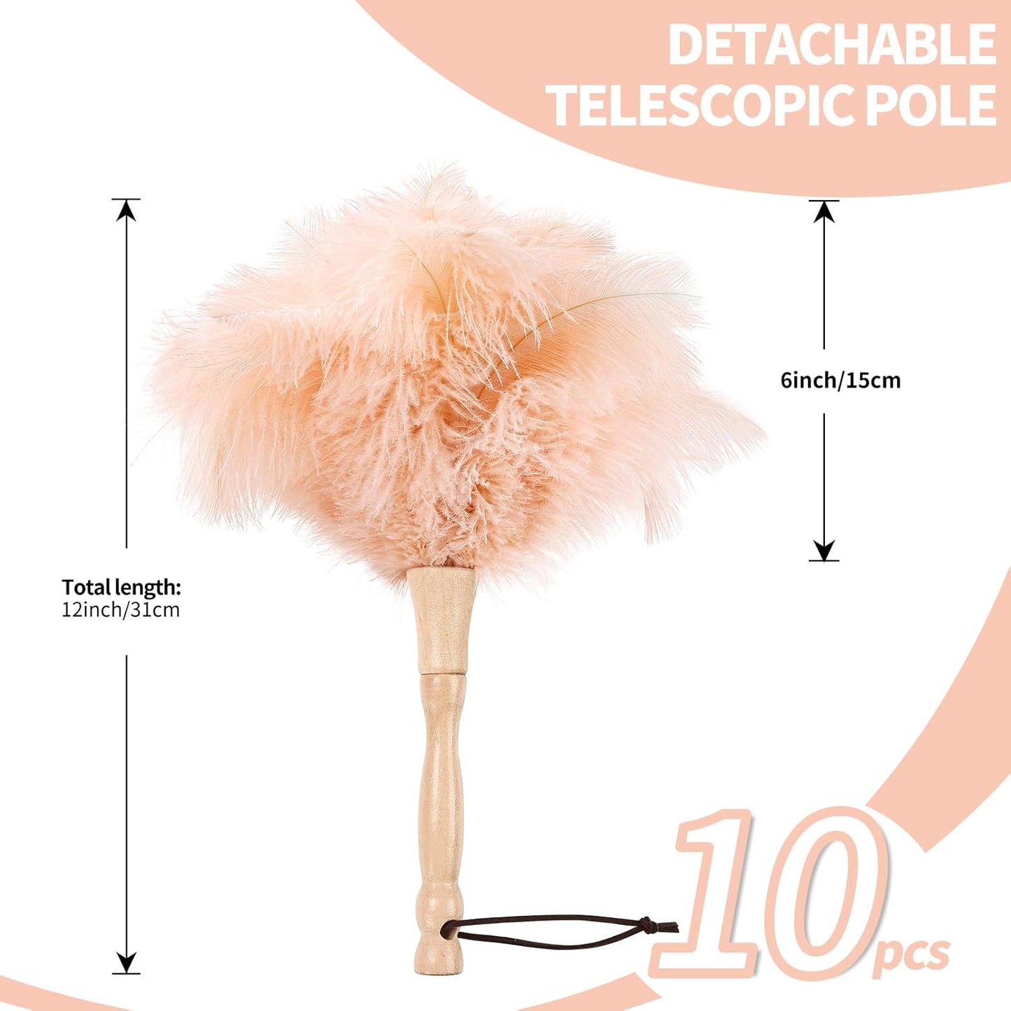 Ostrich Feather Duster 12 Inch Handheld Duster Supplies, Wooden Handle Feather Duster for Cleaning Keyboard Home Car Office (Champagne)
