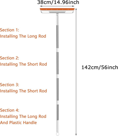Multifunction Rubber Air Broom, Silicone Floor Squeegee with 56" Long Handle, Rubber Sweeper, Air Broom for Floor Bathroom Kitchen Shower Tile Pet Hair Fur Marble Glass Water Window Foam Clean (Grey)